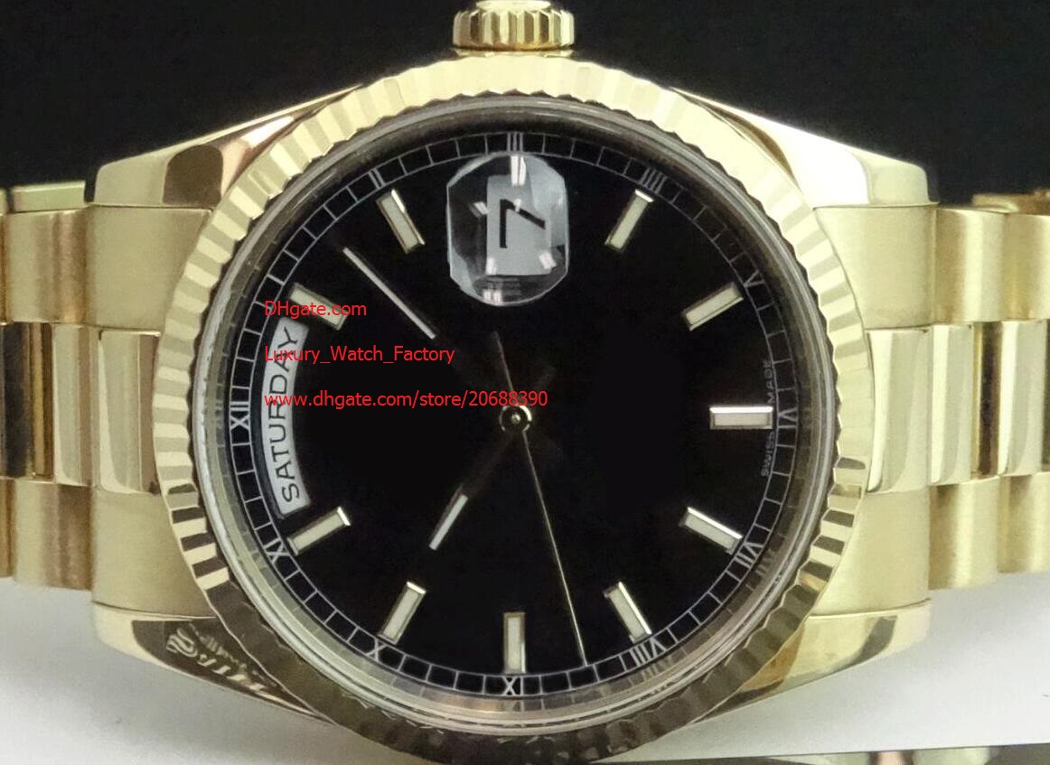 Free Shipping Factory Supplier Wristwatch Sapphire Automatic 36mm Black Dial Gold Day-Date 118238 Mens Men's Watch Watches