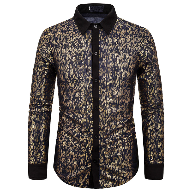 

Shiny Gold Bronzing Glitter Long Sleeve Dress Shirt Men 2020 New Fashion Nightclub Party Stage Disco Shirt for Men Chemise Homme, Red