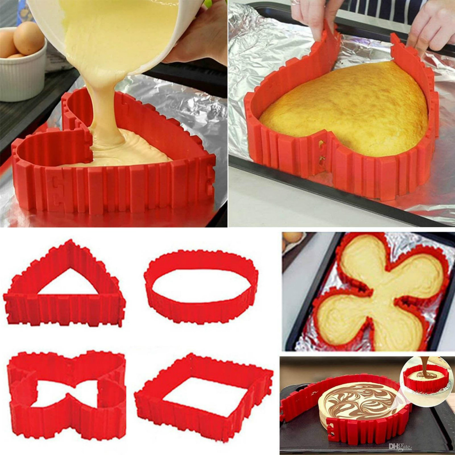 

4 Pcs/set Silicone bakeware Magic Snake cake mold DIY Baking square rectangular Heart Shape Round cake mould pastry tools b932