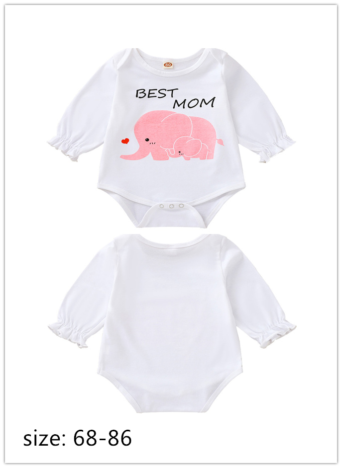 

Infant Long Sleeve Round Neck White Romper Baby Letter Elephant Print Jumpsuit Kids Cotton Clothes One Piece ZHT 354, As picture
