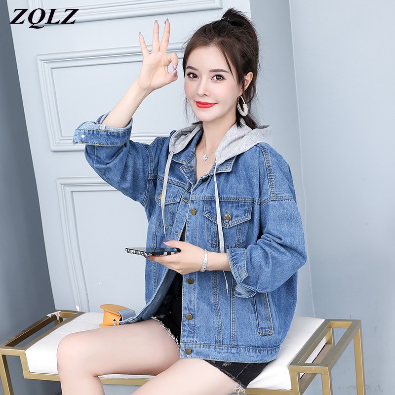 

ZQLZ Plus Size 4XL Vintage Denim Jacket Women 2020 New Casual Hooded Loose Jean Coat Female Harajuku Autumn Jeans Jackets Mujer, Blue