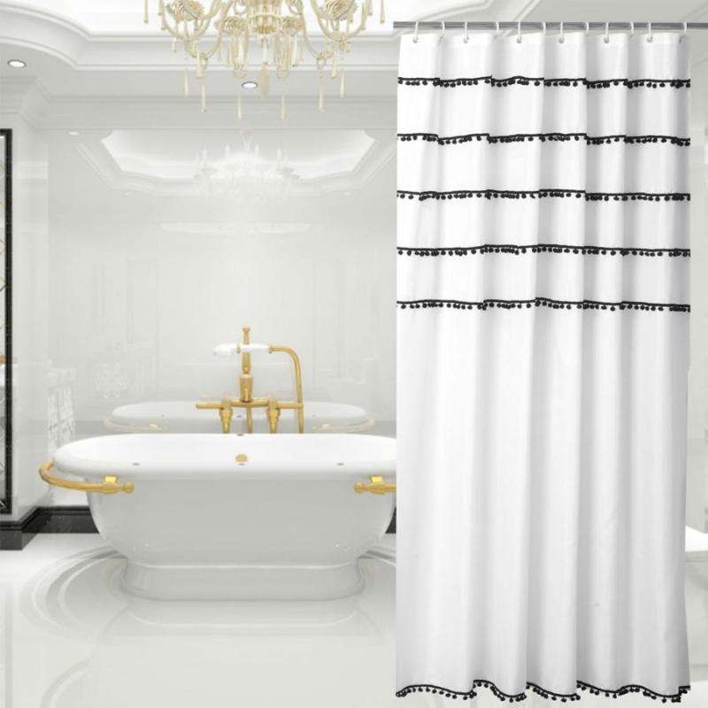 

Elegant Black and White Polyester Bathroom Shower Curtain Waterproof Mildew Proof Bath Curtain