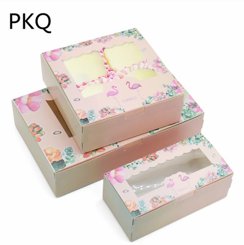 

25pcs Pink Flower Cake Box And Packaging Flamingo Printed Gift Box Event Home Party DIY Sweet Gift For Guest