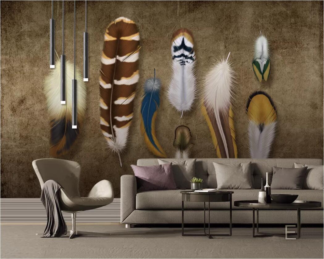 

3d room wallpaper custom photo mural Retro vintage american stylish color feather texture art tv background wall wallpaper for walls 3 d, Non-woven fabric