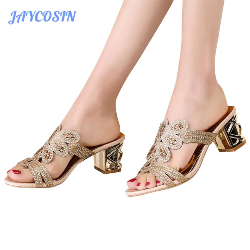 

JAYCOSIN Shoes Woman High Heels Sandals Women Casual Crystal Bohemia Style Slipper Sandals Peep Toe Slip-On( Female 2019, Gn