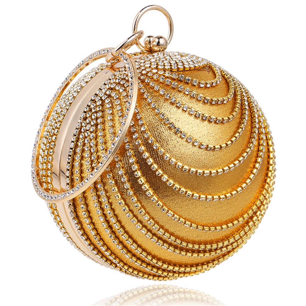 

Designer- Woman Round Ball Clutch Handbag Rhinestone Ring Handle Purse Evening Bag, Blue