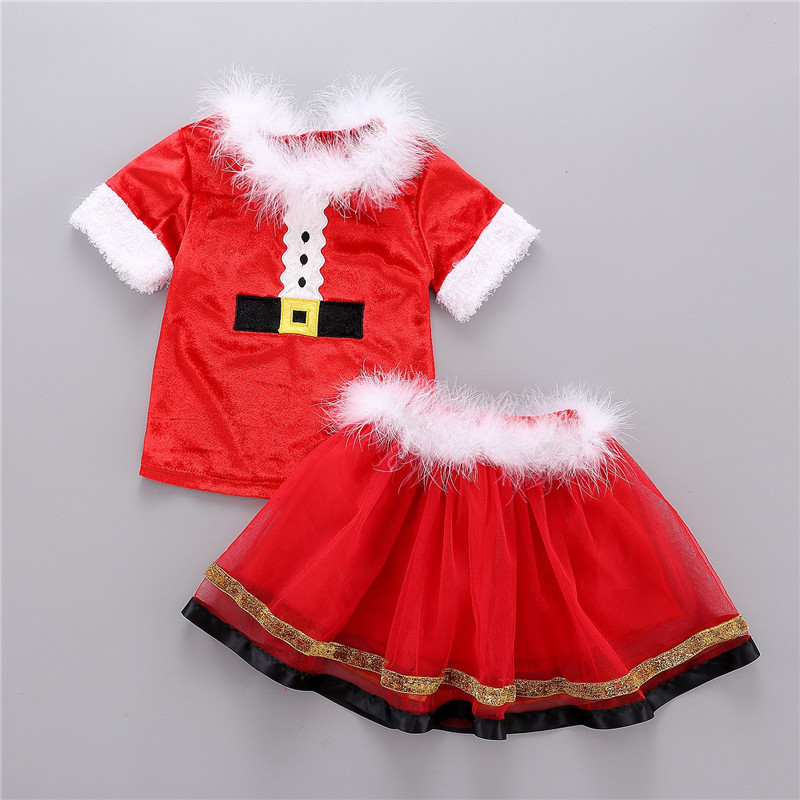 Christmas Santa Claus Baby Girls Long Sleeve Princess Party Dress Outfits Set ZG