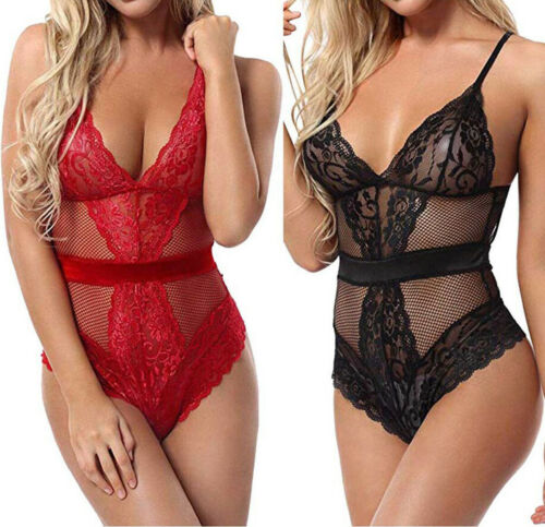 

Ladies Women Sexy Lingerie Body Stocking Black Lace Underwear Nightwear S-XXL Latex Catsuit Body Sexy Clothes, Red