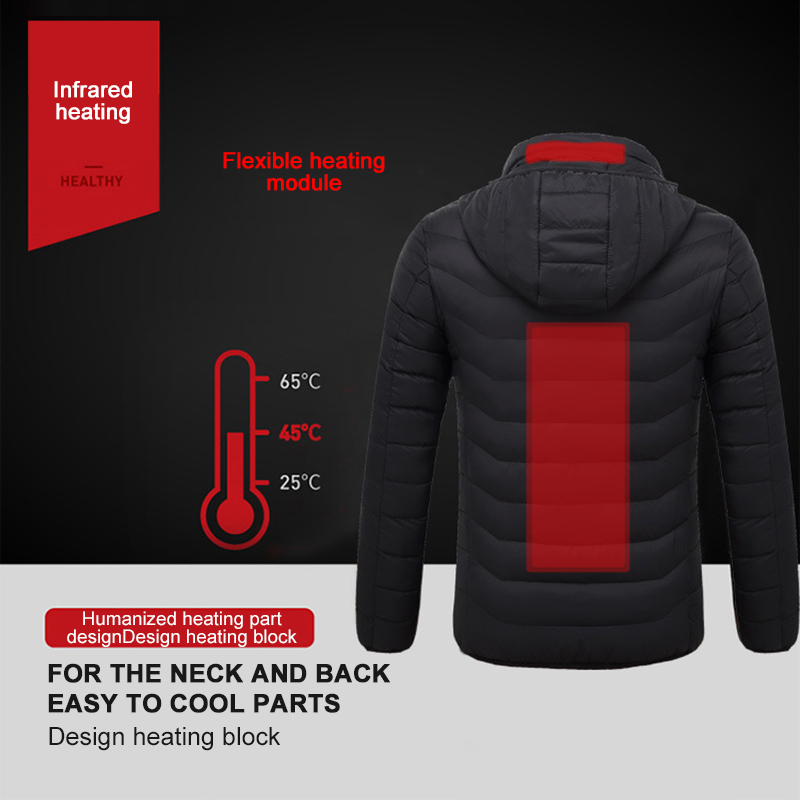

2020 Adjustable USB Electric Heated Outwear Outdoor Skiing Temperature Coats Winter Warm Waterproof Hiking Mountaineering Hoodie, Black