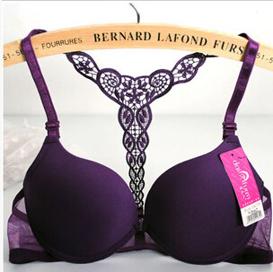 

Fashion Women Bra Front Closure Sexy Lace Racer Back Smooth Surface Push Up Underwear Lingerie Sujetador Red Black Purple, Multi