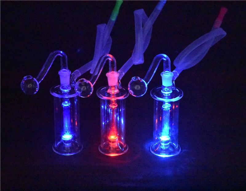

LED Glass Dab Rig Water Pipes Portable Oil Hookahs Inline Stereo Perc Recycler Glass Bongs 10mm glass oil burner bong