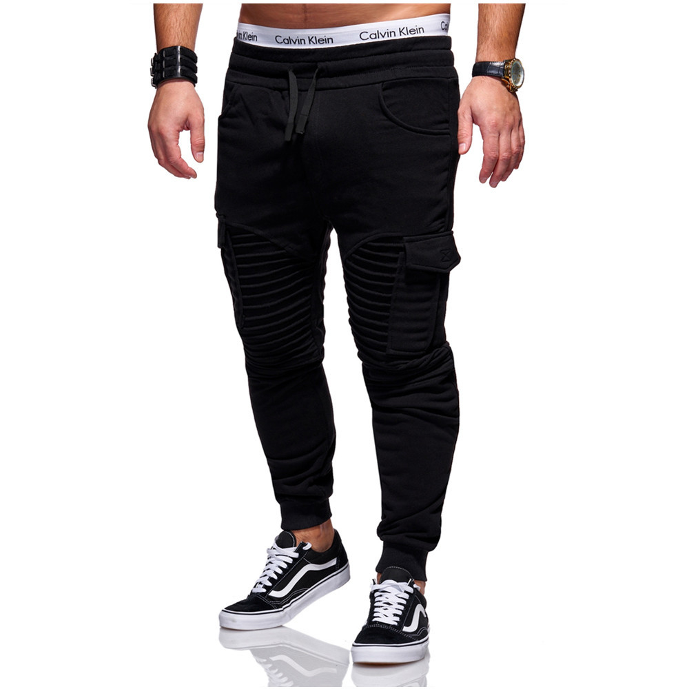 Men Joggers Sweatpants Casual Trouser Autumn Winter Pleated Fitness Multi-pocket