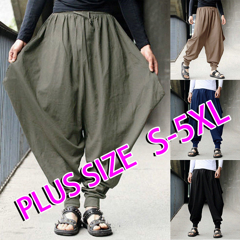 

Harlan Pants Men's Retro Linen Loose Large Width Wide Leg pants Autumn Feet Pants Cotton Trousers, Black