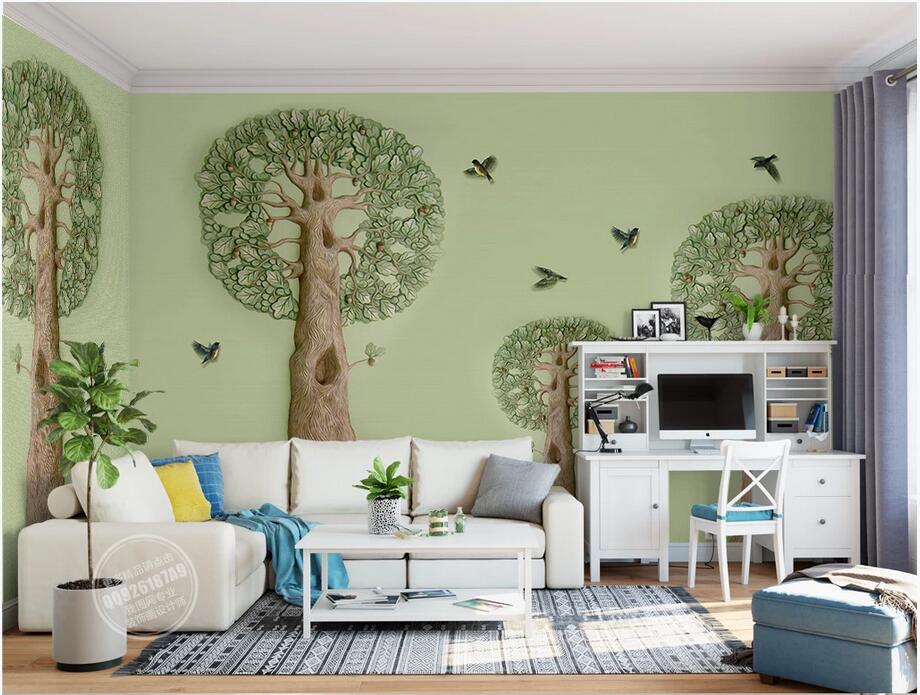 

3d wallpaper custom photo mural European children's room cute big tree flying bird background wall home decor wall picture 3d stickers, Non-woven