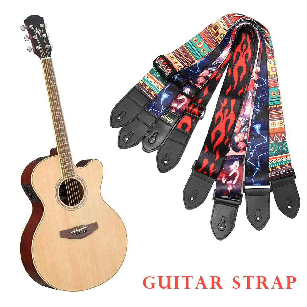 Alto Folk Printing Guitar Straps Thickened Folk Wooden Electric Guitar Bass Straps Ballad Electric Guitar Strap Stage Performance Effect-image-535324319