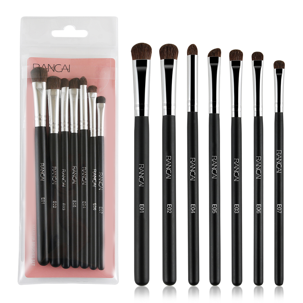 

RANCAI 7pcs Eye shadow Makeup Brushes Set Natural Animal Horse Pony Soft Hair Cosmetics Blending Smudge Shader Brush Beauty Kit