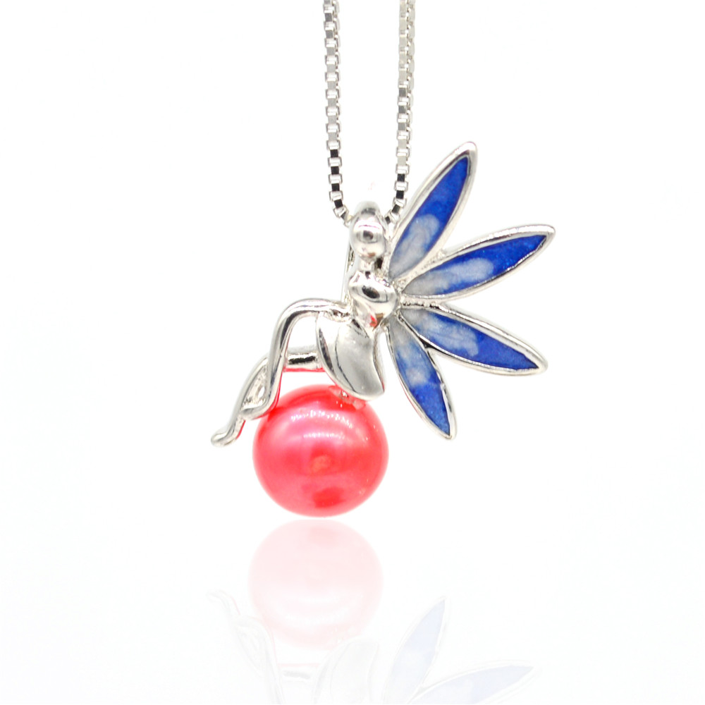 S925 sterling silver pendant settings accessories pearl necklace drop empty DIY enamel Fairy mount-image-437123016