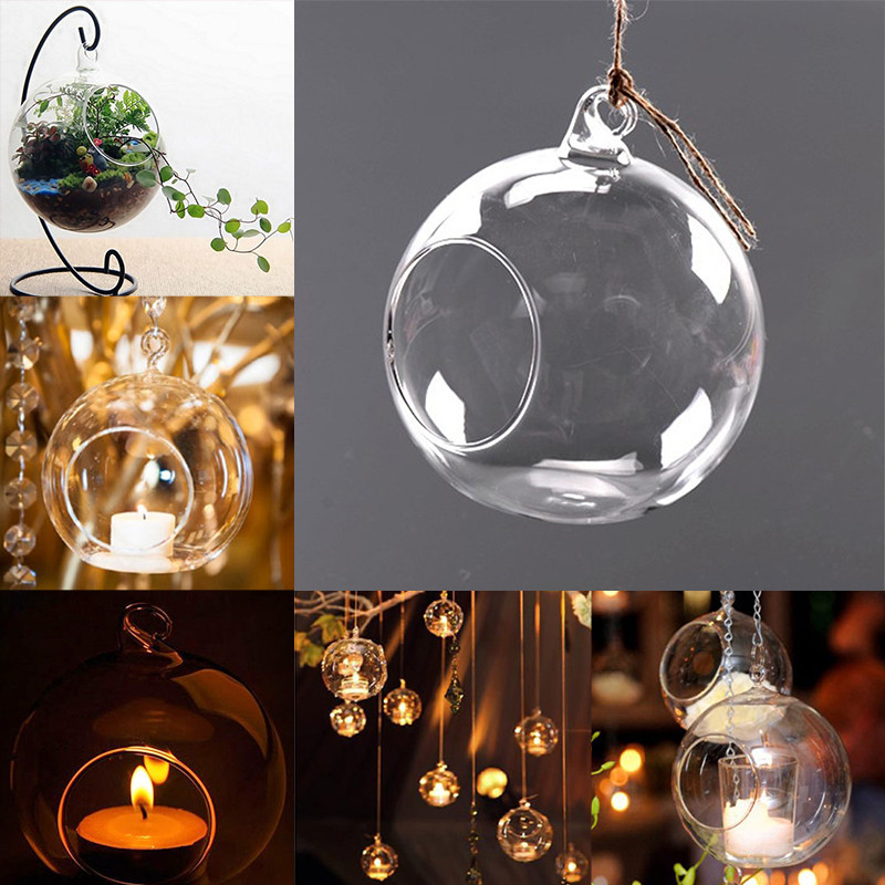 

Clear Glass Hanging Candlestick Terrariums Tea Light Candle Holders Wedding Party Home Decor