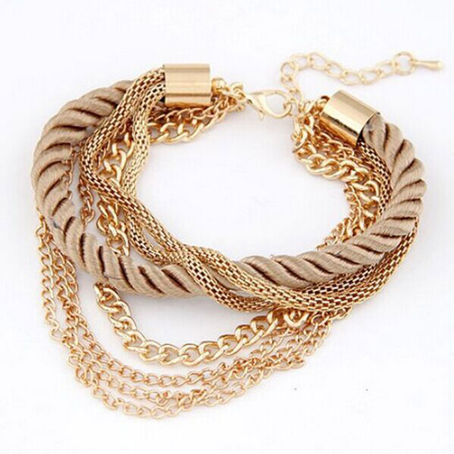 

Free Shipping Fashion Multilayer Women Charm Bracelets Exaggerated Gold Chain Bracele Bandgle High Quality of Handwoven Rope Jewelry