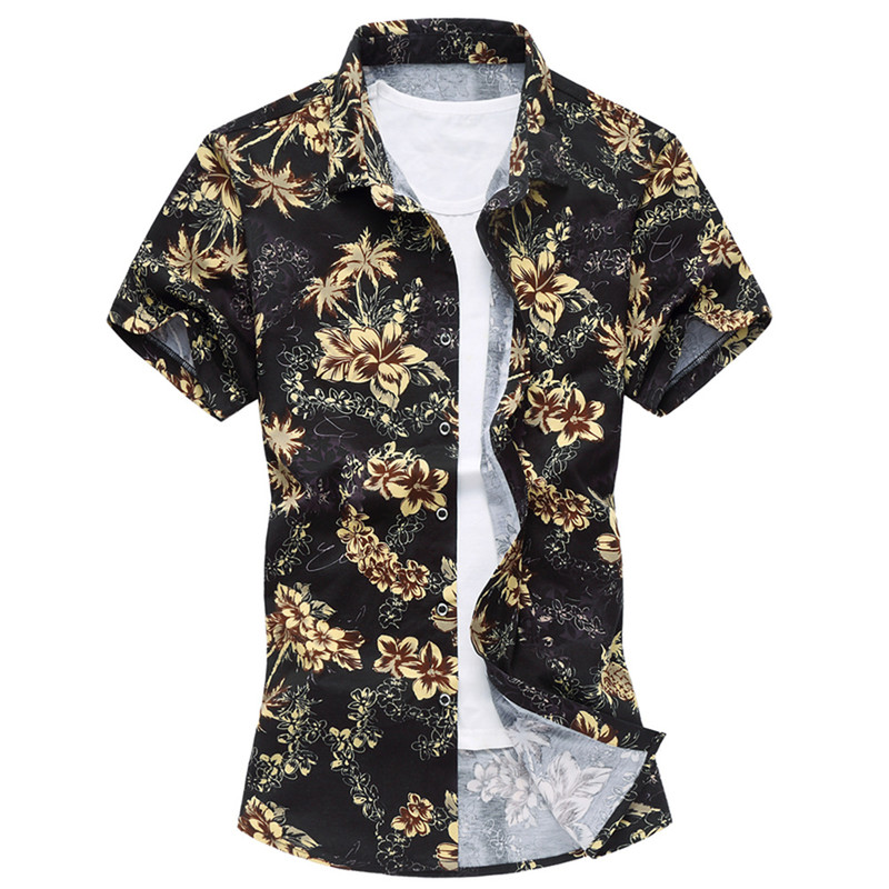 

2020 Summer Men's Short Sleeve Shirt Pattern Printed Male Fashion Casual Slim Beach Hawaiian Shirt flower Plus Size M-7XL, 523 red
