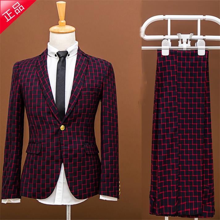 

New Arrival Man Blue Plaid Suit Formal Wedding Groom Suits with Pants Tuxedo for Men Custom Made Slim England Man Suit 4XL