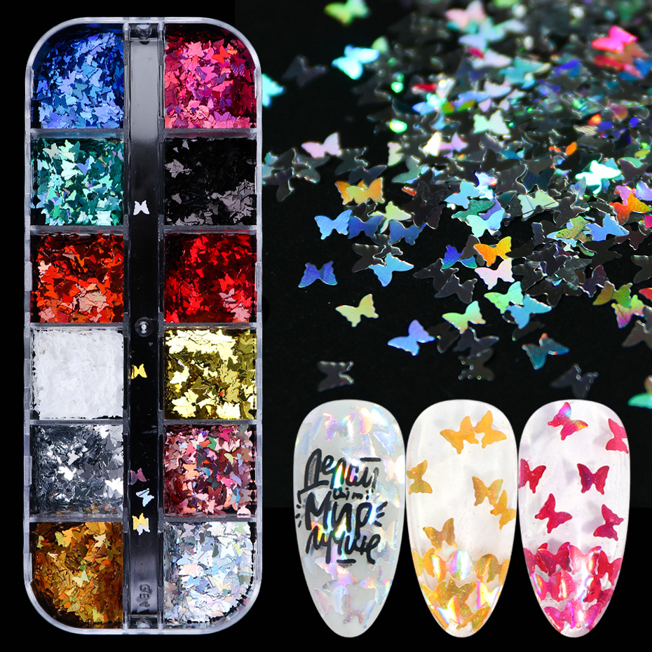 

Colorful Laser Butterfly Sequins for Nails Glitter Flakes Sparkly Shiny Paillette Manicure UV Gel 3D Nail Art Decor Tips
