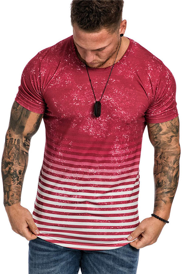 

Mens 3D Gradient Summer Tshirts Man Fashion Striped O-neck Short Sleeve Tees Men Loose Casual Tops, Black