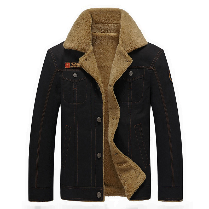 

Winter Coats Men Jacket Autumn Velvet Thick Lapel Uniform Bomber Jacket Coat Fleece Spring Male Plus Size Outwears, Black