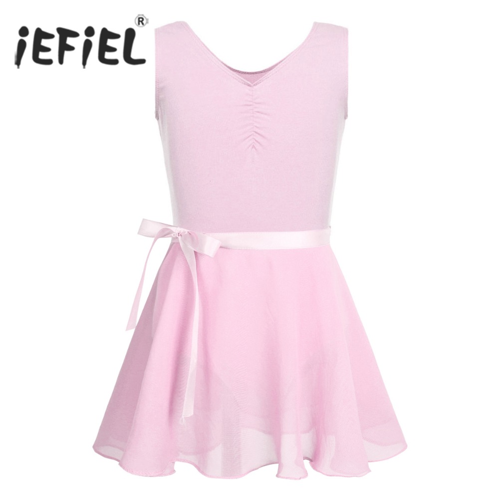 

Girls Sleeveless Ballet Dancewear Gymnastics Leotard Bodysuit for Kids with Chiffon Tied Ballet Skirt danse classique Costumes, Black