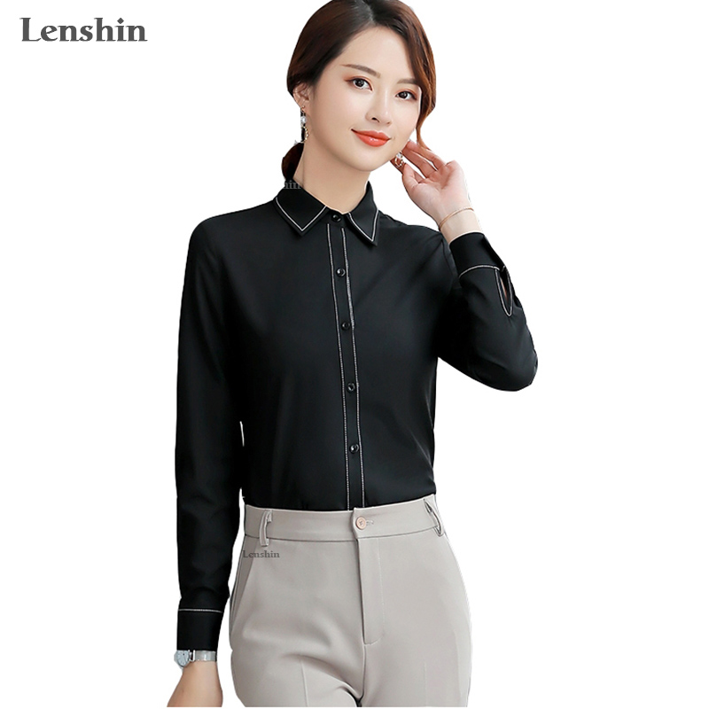 

Fashion women clothes Elegant long sleeve shirt autumn black slim blouse office ladies business Loose style formal tops