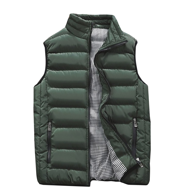 

2018 Autumn New Mens Jacket Sleeveless Vest Fashion Casual Slim Coats Cotton-Padded Black Men's Vest Men Waistcoat 5XL 6XL, Khaki