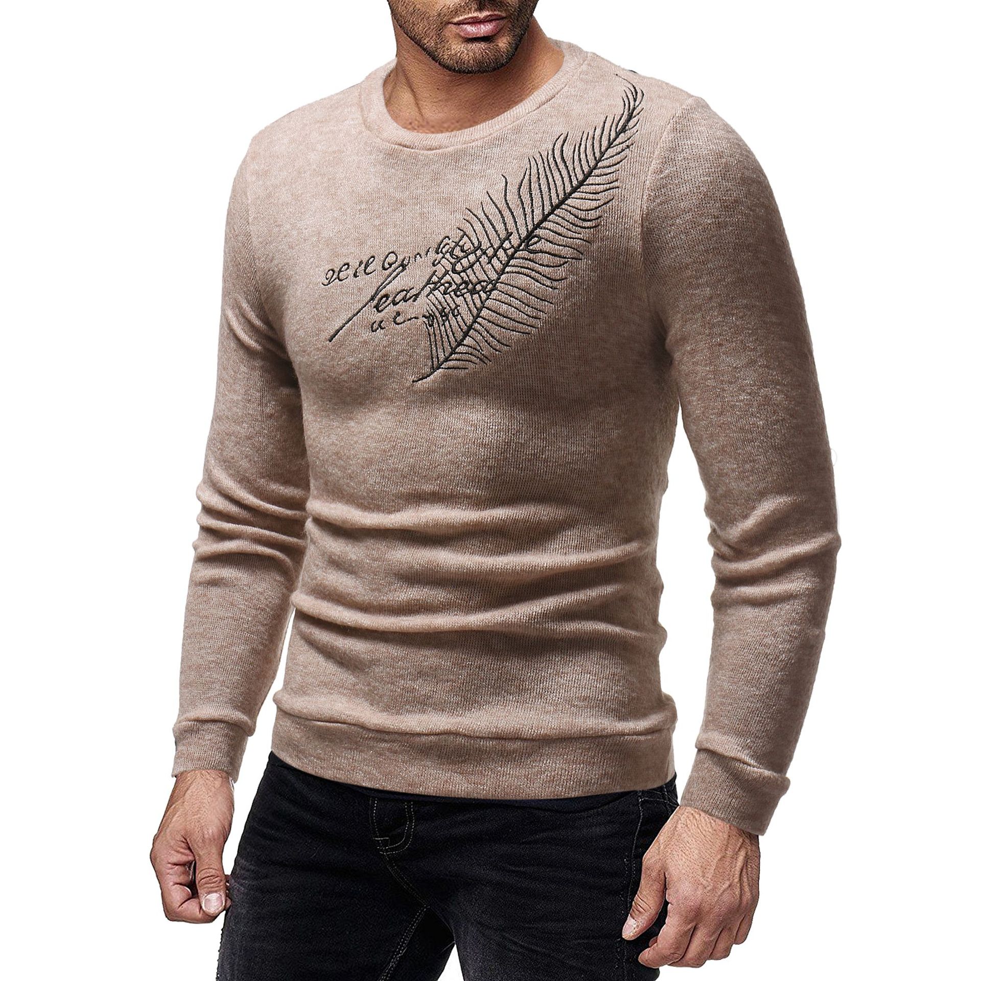 Mens New Embroidery Knitted Sweaters Spring Fashion Slim Fit Long Sleeved Tops Tees Sweater