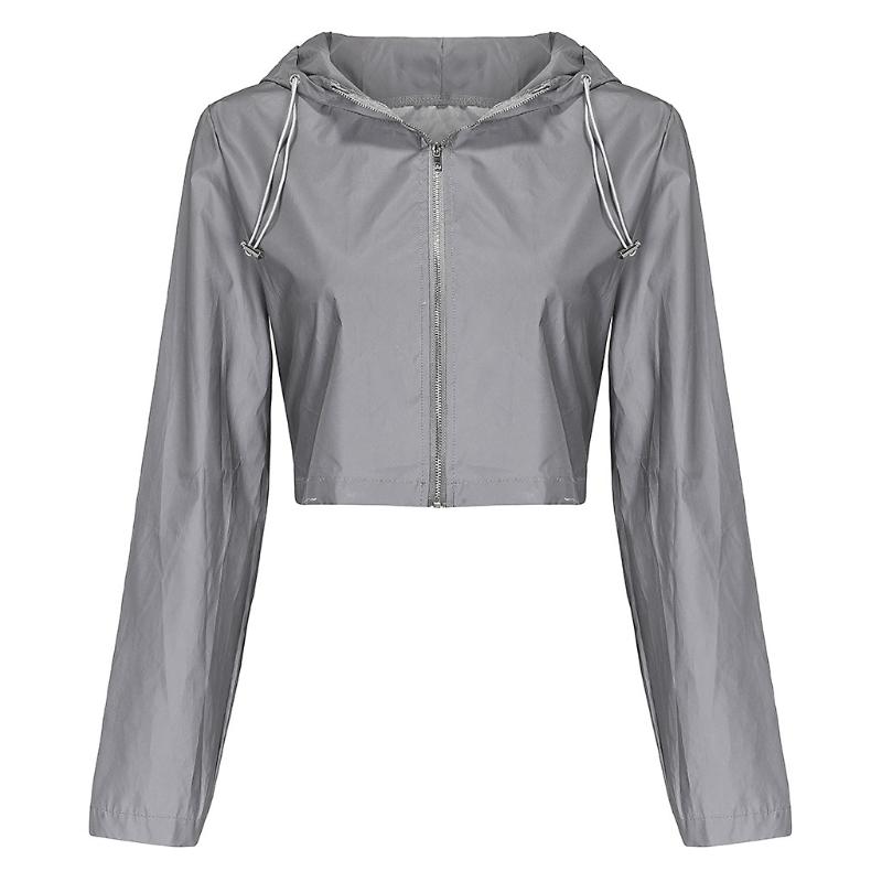 

2020 Women' Loose Cropped Hoodies Ins Zip Reflection Coat Fashion Female Short Zipper Pullover Long Sleeve Hooded' Sweatshirt, Reflective effect