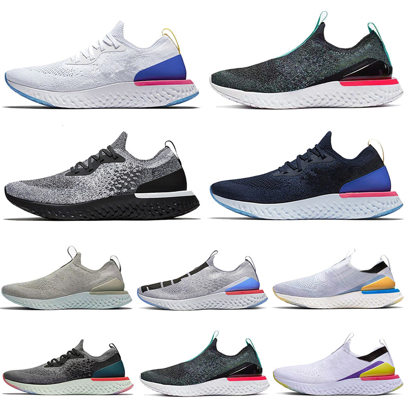 

EPIC React Fly Knit Top Quality Men Women Fashion Running Shoes White Blue Cookies And Cream Purple Trainers Sport Breathable Sneakers 36-45, A16 36-45 silver grey black spots