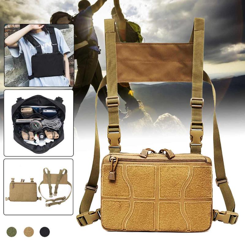 

Adjustable Chest Bag Tactical Vest Chest Rig Bag Hip Hop Pouch Waistcoat Waterproof Unisex practical and durable, Beige
