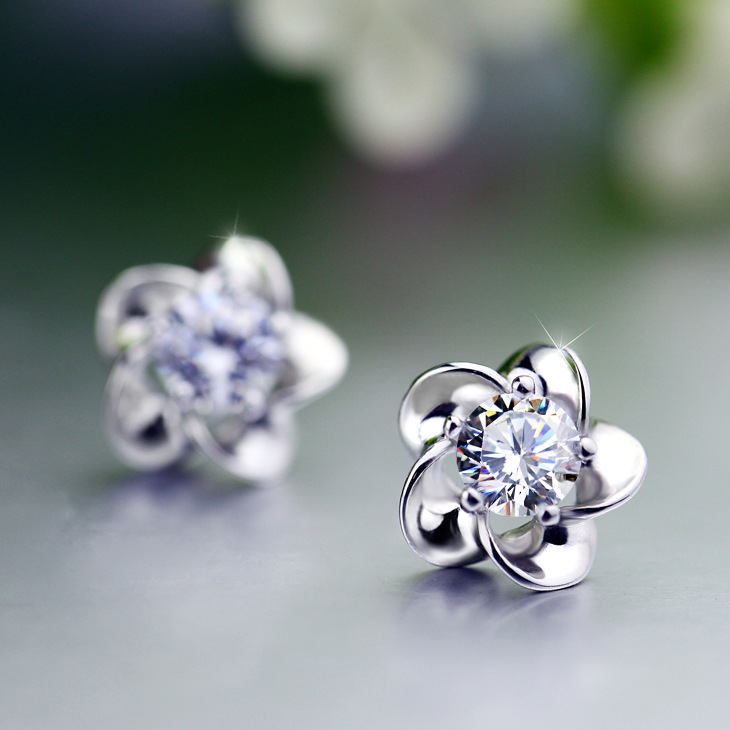 

Silver plated plum blossom Ear Studs sun flower earrings diamond earring