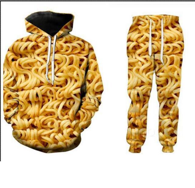 

Wholesale--New Fashion Men/Womens Gourmet Instant Noodles Sweatshirt Joggers Funny 3D Print Unisex Hoodies+Pants ZZ020, Green