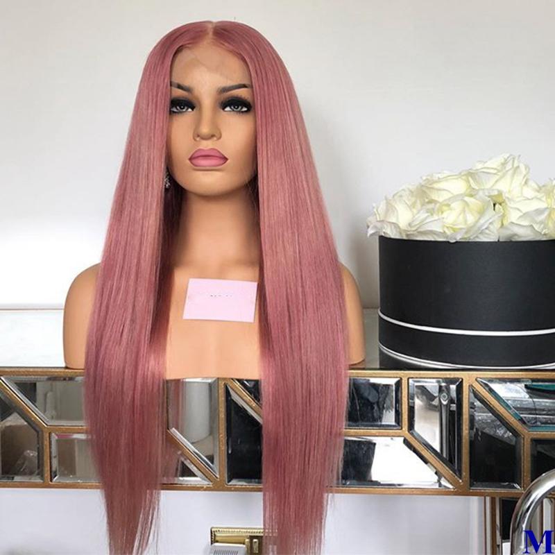 

180Density Pink Color Human Hair Glueless Full Lace Wigs Transparent Lace 13x6 Front Silky Straight Roes Red Human Hair Wig, Black;brown