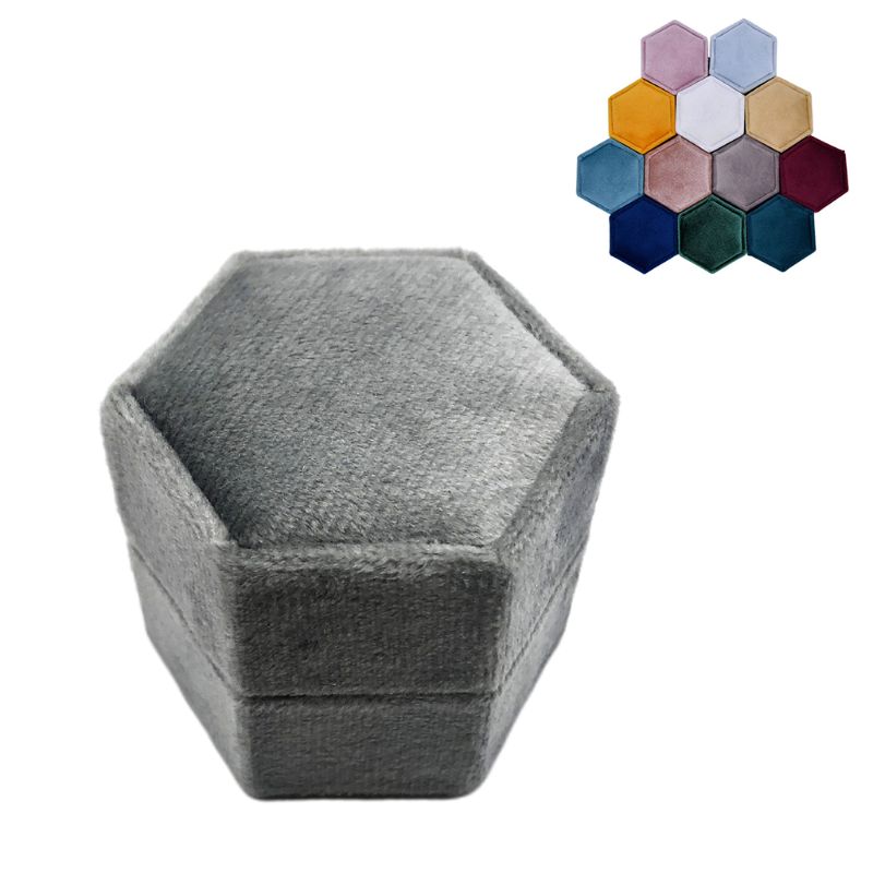 

Velvet Double Ring Box Hexagon Wedding Ceremony Ring Box with Detachable Lid