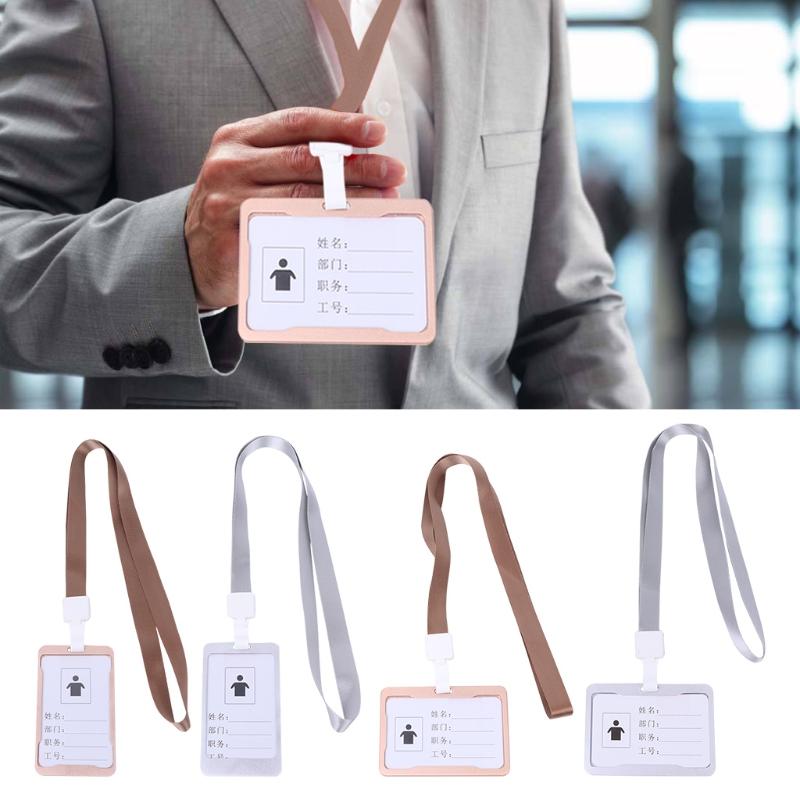 

Card wallet Aluminum Alloy Business Work Card ID Badge Lanyard Horizontal Vertical, Brown;gray