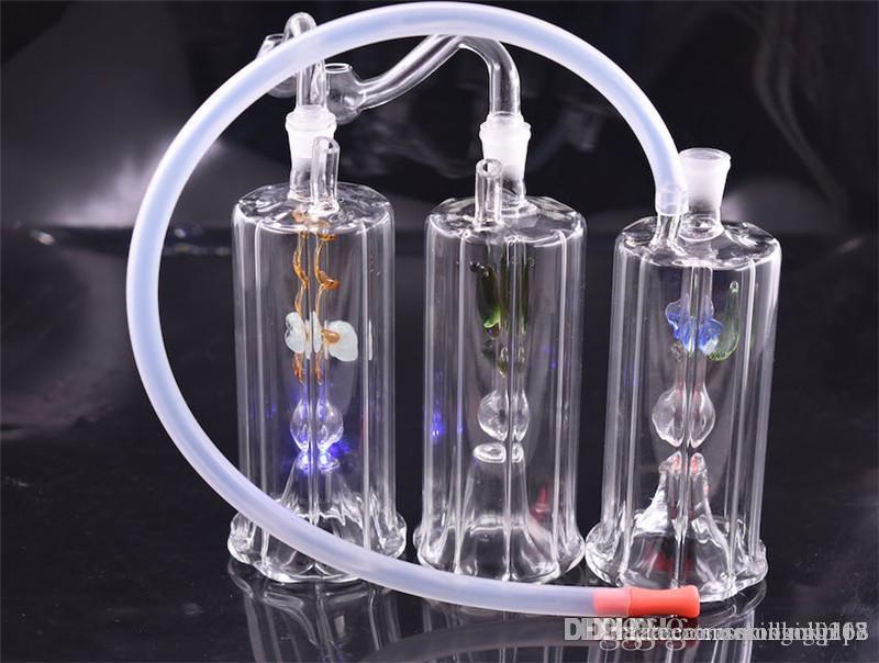 LED Glass Bongs Mini Water Pipes 5inch 10mm Joint Oil recycler bong with glass oil burner pipe glow in the dark dhl free-image-538294030