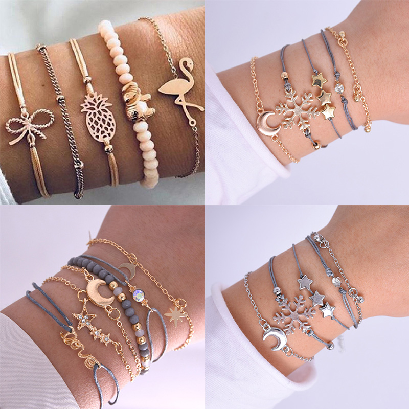 

Trendy Gold Color Star Moon Beads Multi-layer Bracelet Bangle For Women Girl Alloy Geometric Charms Party Jewelry Gift