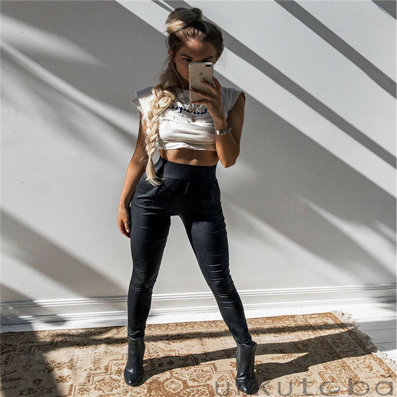 

1PC Black Women Faux Leather Pants New Fashion Women Lady High Waist Sexy Stretch Skinny Pencil Pants Ladies Slim Trousers Hot