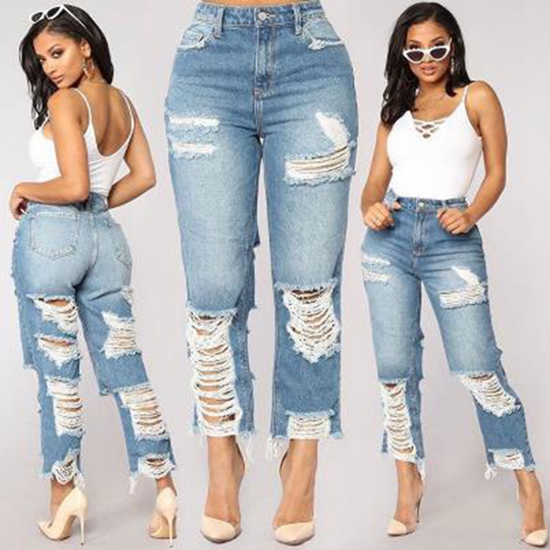 

ripped jeans for women 2020 new hot cowboy fashion plus size Straight pants ightweight sexy woman jean femme women jeans, Beige