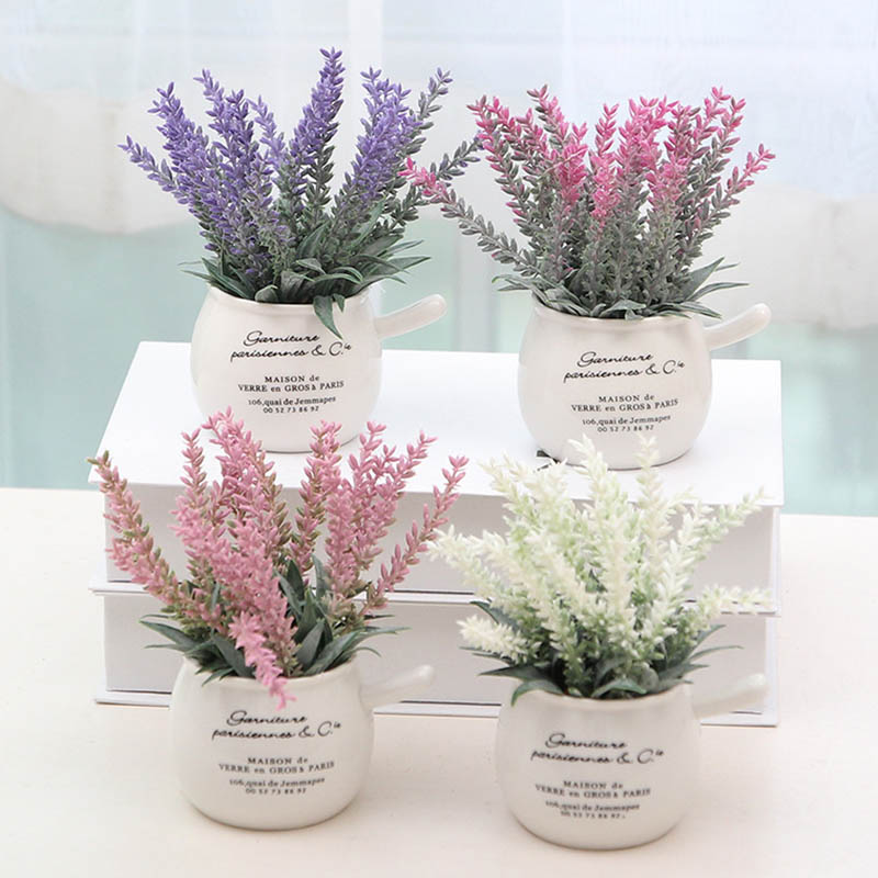 

New Fake Plants1 Pcs Artificial Mini Potted Plants Home Decoration Lavender Bonsai Potted Floral For Home Shop Garden Party, Rose red