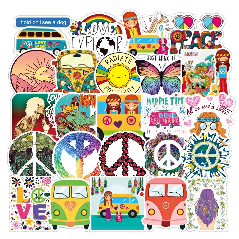 Hippie Small Fresh Stickers Waterproof Luggage Notebook Scooter Refrigerator Personality Stickers-image-524077173