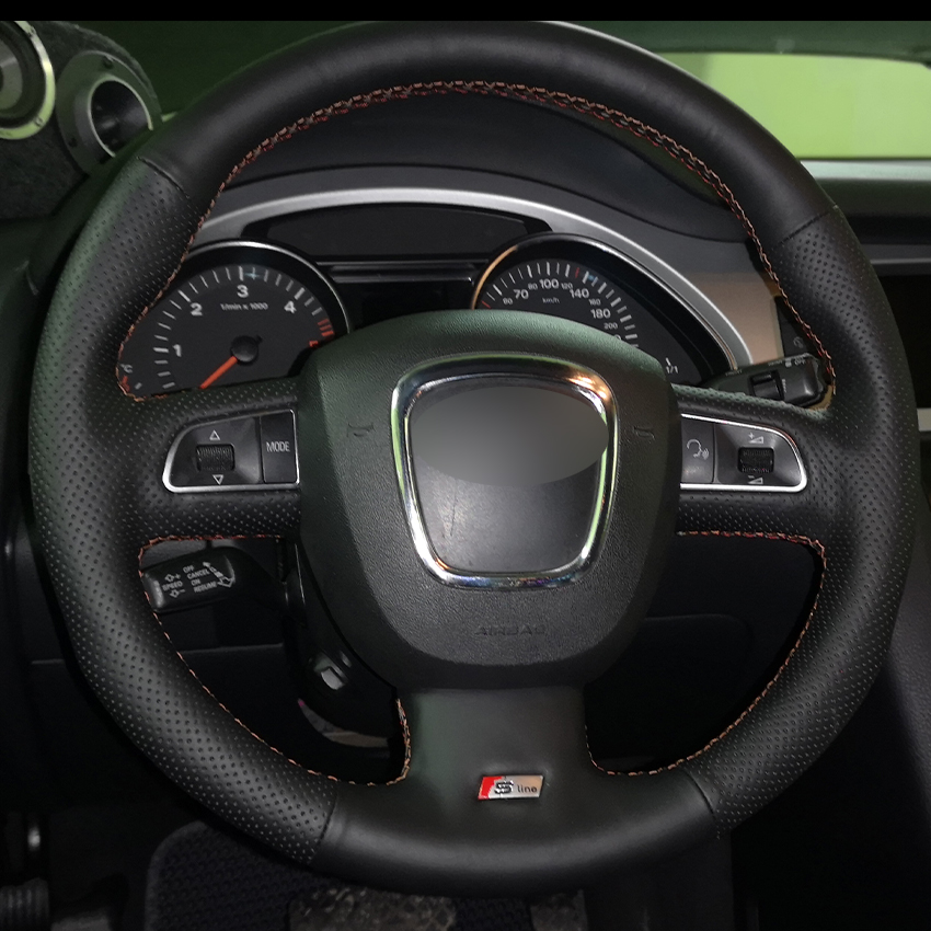 Black Natural Leather Car Steering Wheel Cover for Audi A3 (8P) 2008-2013 A4 (B8) 2008-2010 A5 2008-2010 A6 (C6) 2007-2011-image-440790640