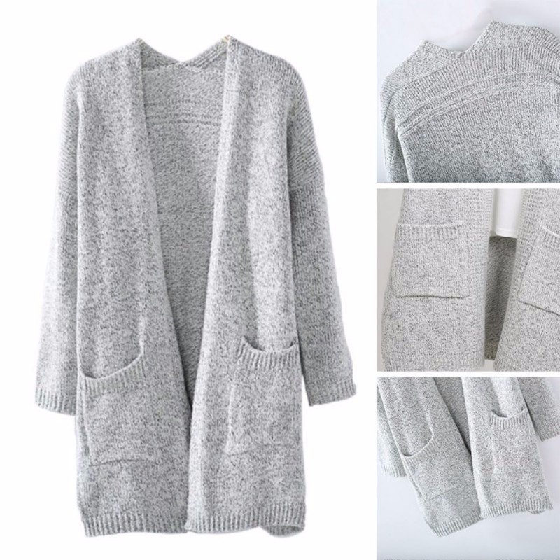 

Winter Cardigan For Women Casual Fashion Solid Women Warm Knitted Cardigans O Neck Long Sleeve Long Sweaters Outwear, Gray