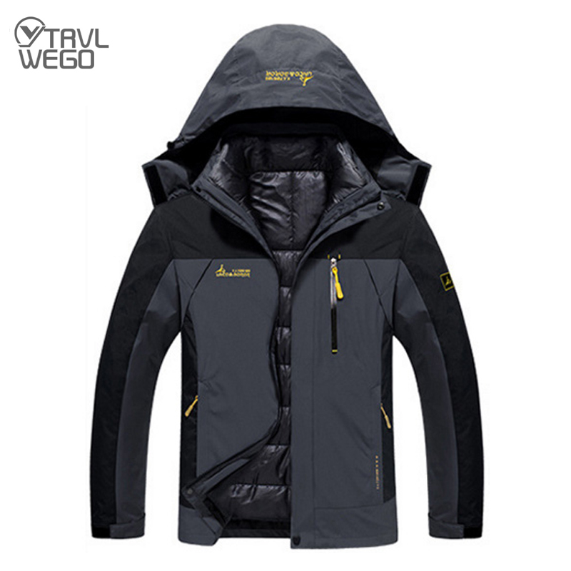 Men 3 in 1 Jacket Softshell Jackets Hooded Waterproof Windbreaker Outdoor Softshell Jackets Camping Hiking with Fleece Winter Coats Skiing Trekking Big Size S to 7XL