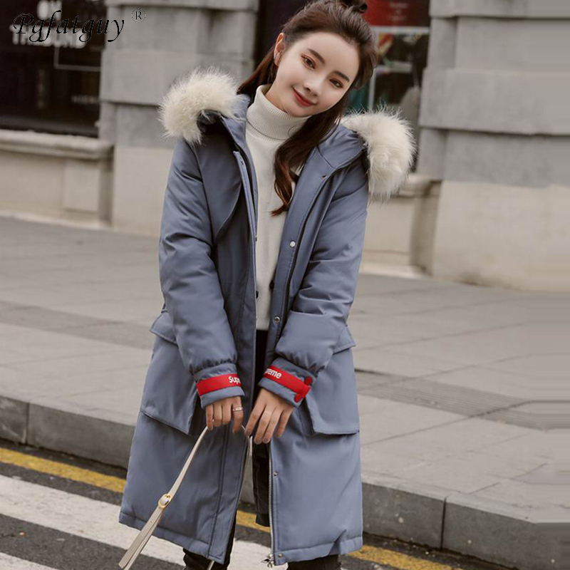 

Chaqueta Mujer Women Big Fur Collar Hooded Down Cotton Jacket New 2018 Big Pocket Blue Jacket Women Thick Snow Wear Winter Coat, Black